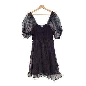 Arula Polka Dot Tulle Puff Sleeve Smocked Babydoll Dress Black Amazing Size 1X